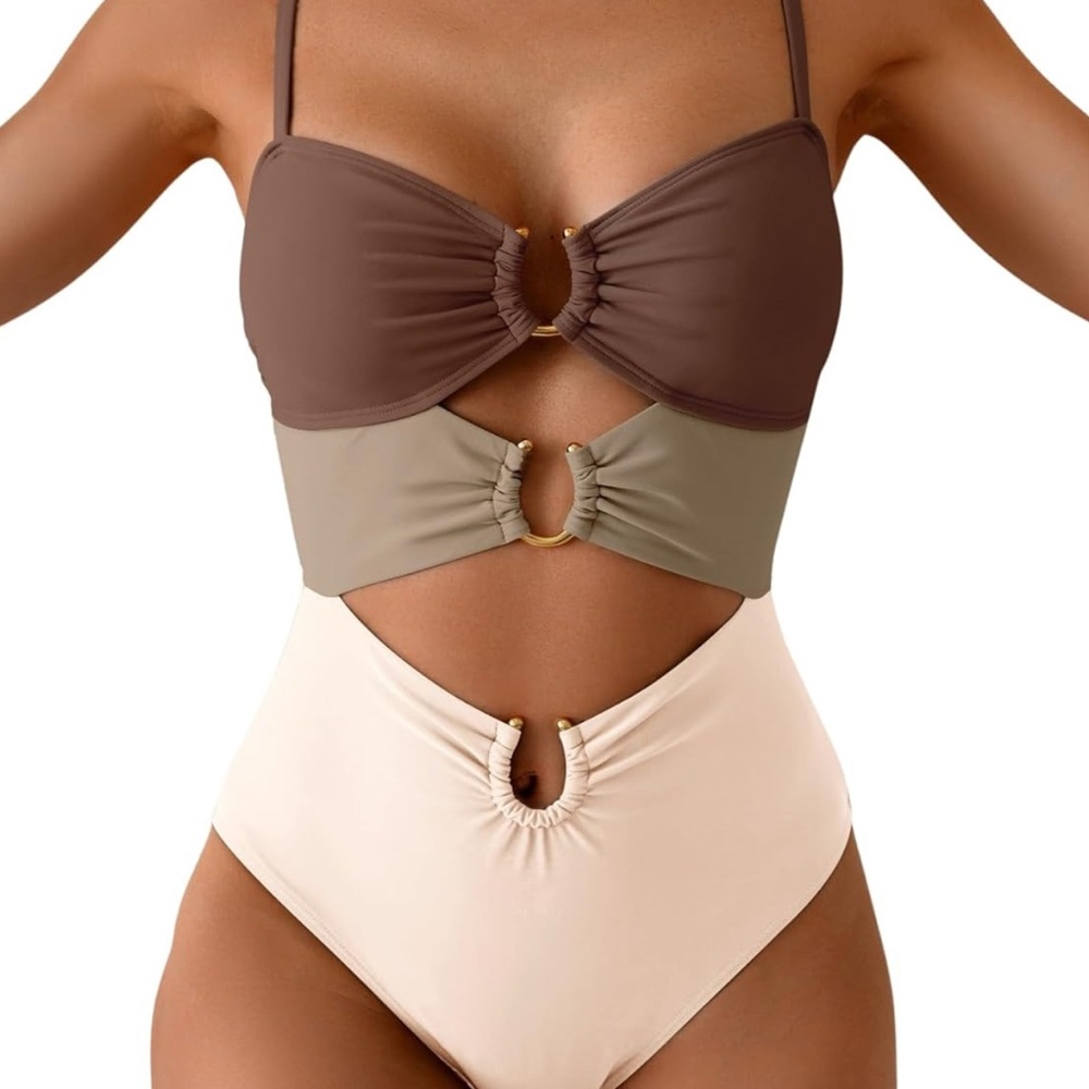 Eomenie Women's One Piece Cutout Multi Color Bathing Suit Sz M NWT